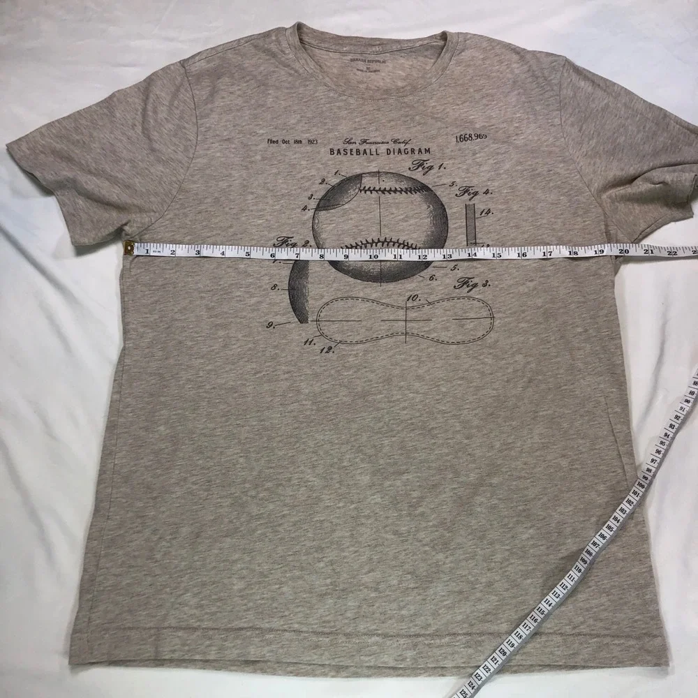 Banana Republic Mens Baseball Diagram Graphic T-Shirt Heather Beige Medium